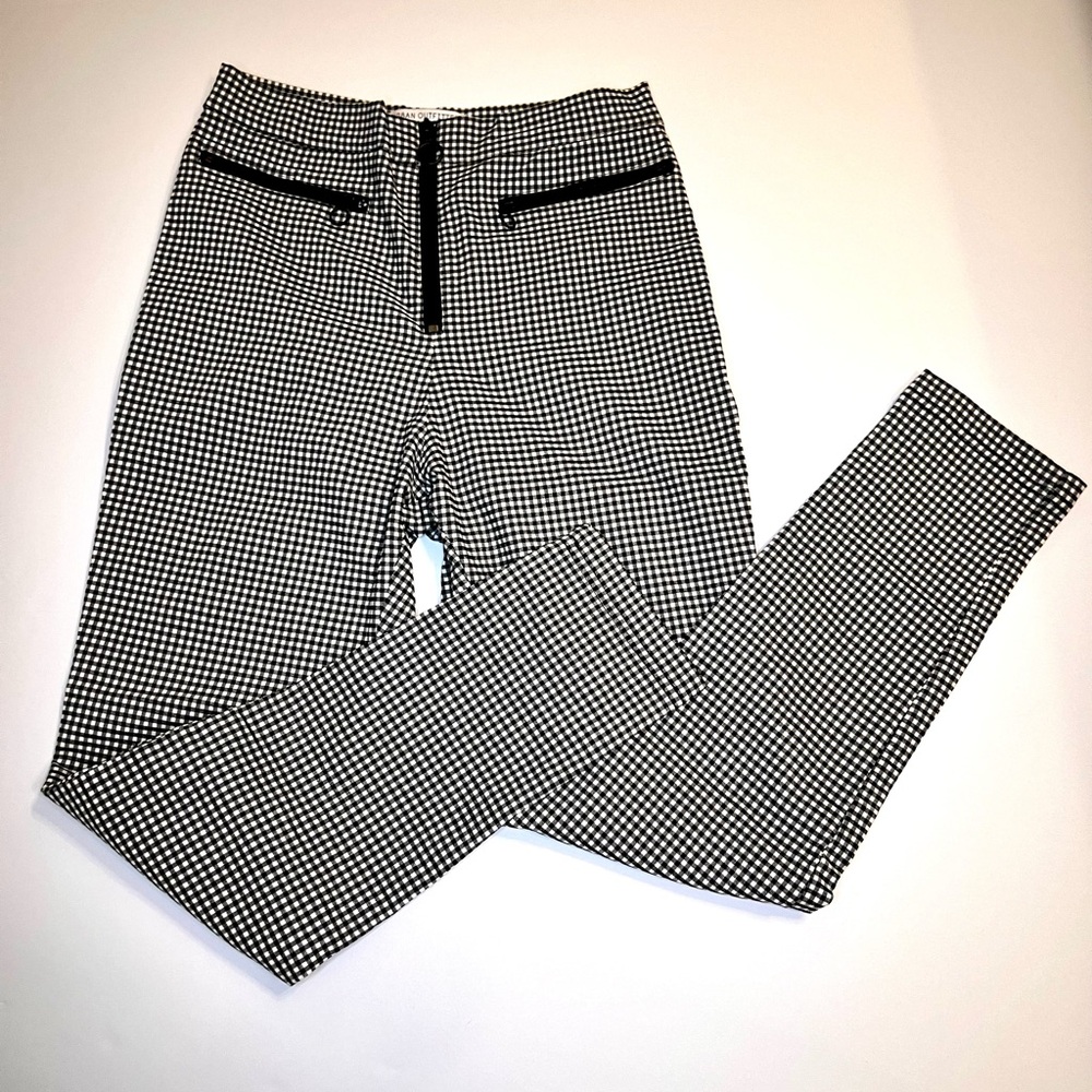 Urban Outfitters Black & White Gingham Checkered O Ring Zipper Skinny Pants